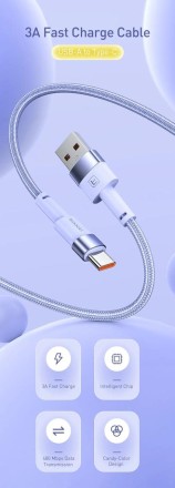 Кабель USB Type C, 3A, 60 Вт, кабель шнура для швидкого заряджання Type C "Tooki"