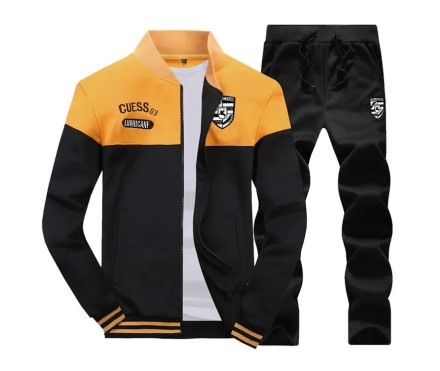 Спортивний костюм зимовий флісовий, повсякденна утеплена тепла толстовка + штани, чорні-жовто-жовтогар 3XL