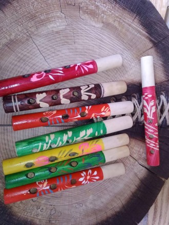 Дудка-спілка, дудочка 16 см дерев'яна BNS. Ручна робота. Екофарбування.