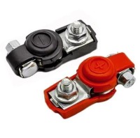 Клеми акумуляторні з ковпачками. Комплект авто клем для АКБ 12V. 100% цинк + покриття латунню. 2 штуки