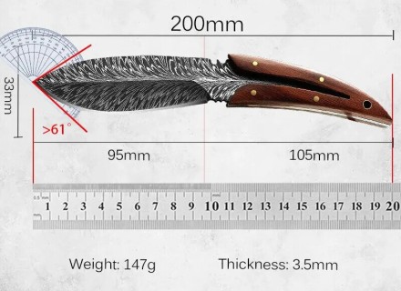 Багатоцільовий туристичний ніж із неіржавкої сталі 4CR13. Кований. Серія Traveler "Eagle Feather".