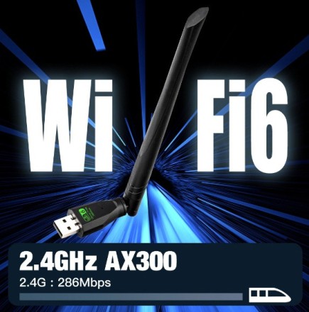 WIFI антена FENVI WIFI 6 USB адаптер AX286 мережева карта Dongle 2.4GHz 802.11AX 300Mbps. Посилена, 22 см.