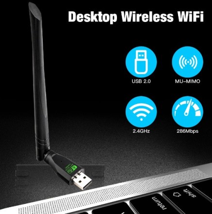 WIFI антена FENVI WIFI 6 USB адаптер AX286 мережева карта Dongle 2.4GHz 802.11AX 300Mbps. Посилена, 22 см.
