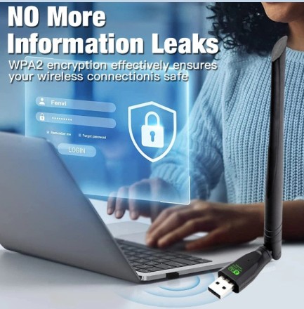 WIFI антена FENVI WIFI 6 USB адаптер AX286 мережева карта Dongle 2.4GHz 802.11AX 300Mbps. Посилена, 22 см.