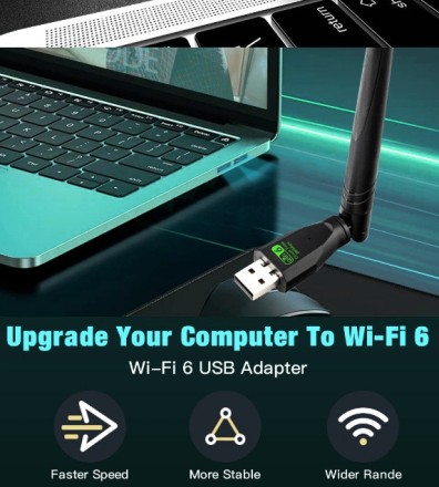 WIFI антена FENVI WIFI 6 USB адаптер AX286 мережева карта Dongle 2.4GHz 802.11AX 300Mbps. Посилена, 22 см.