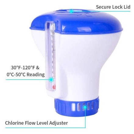 Плавальний дозатор поплавців для хлору. Автоматичний дозатор хлору для пігулок. З термометром