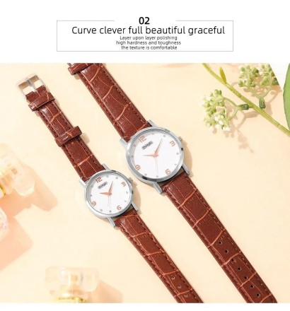 Модний набір для закоханих 2 в 1:  розкішний чоловічий та жіночий годинник Brown