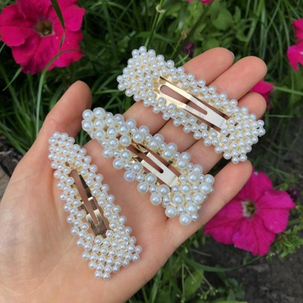 Прикраса для волосся з перлами (заколка клук квадратна) 7,5 см/2,8 мм ширина ПЛАСТИКОВА