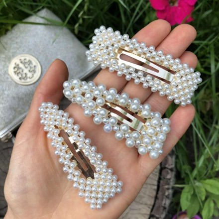 Прикраса для волосся з перлами (заколка клук квадратна) 7,5 см/2,8 мм ширина ПЛАСТИКОВА