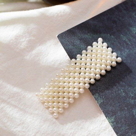 Прикраса для волосся з перлами (заколка клук квадратна) 7,5 см/2,8 мм ширина ПЛАСТИКОВА