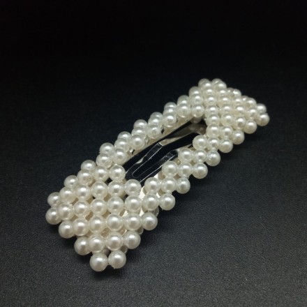 Прикраса для волосся з перлами (заколка клук квадратна) 7,5 см/2,8 мм ширина ПЛАСТИКОВА