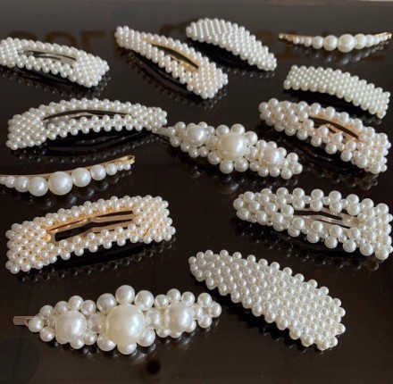 Прикраса для волосся з перлами (заколка клук квадратна) 7,5 см/2,8 мм ширина ПЛАСТИКОВА