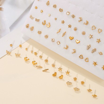 Ювелірний набір біжутерії "Модні сережки-цвяшки" золото, 36 пар/МЕГАлот