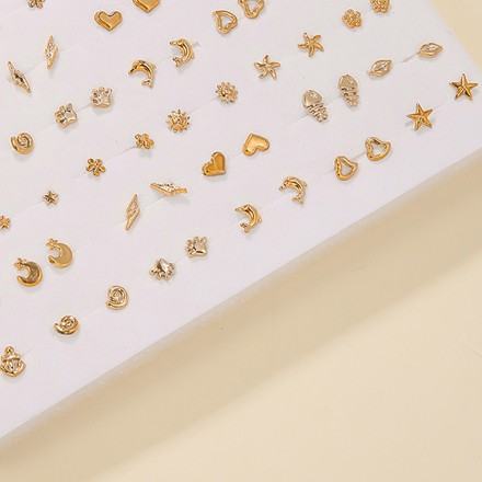 Ювелірний набір біжутерії "Модні сережки-цвяшки" золото, 36 пар/МЕГАлот