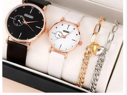 Модний набір для закоханих 4 в 1:  розкішний чоловічий та жіночий годинник, два браслети "Він і Вона"