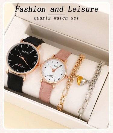 Модний набір для закоханих 4 в 1:  розкішний чоловічий та жіночий годинник, два браслети "Він і Вона"