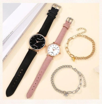 Модний набір для закоханих 4 в 1:  розкішний чоловічий та жіночий годинник, два браслети "Він і Вона"