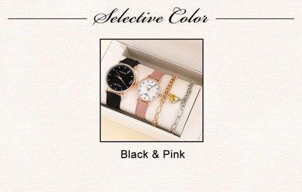 Модний набір для закоханих 4 в 1:  розкішний чоловічий та жіночий годинник, два браслети "Він і Вона"