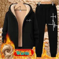 Спортивний костюм  зимовий кашеміровий із капюшоном, повсякденна утеплена тепла толстовка + штани, чорний