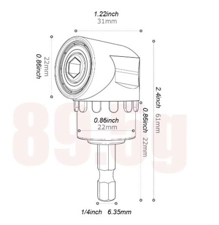 Кутовий адаптер для дриля. Магнітний патрон для шестигранної головки 1/4. Насадка 105 градусов.