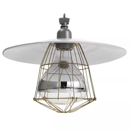 Абажур-відбивач для інфрачервоної лампи з неіржавкої сталі + патрон із підвісом + захисна плетена люстра