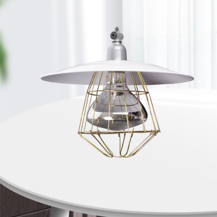 Абажур-відбивач для інфрачервоної лампи з неіржавкої сталі + патрон із підвісом + захисна плетена люстра