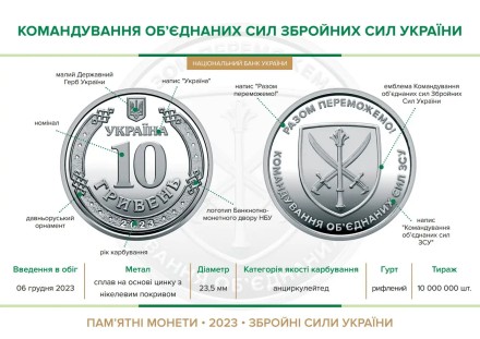 Монета НБУ "Комендування об'єднаних сил Озброєних Сил України" 10 гривен 2023 року