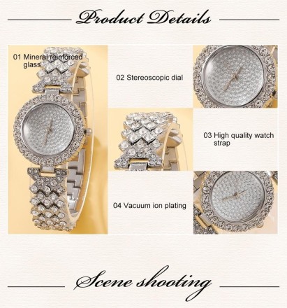 Подарунковий набір для жінок 6 в 1: розкішний годинник "Montre Femme", браслет, сережки, кільце, кулон із ланцюжком