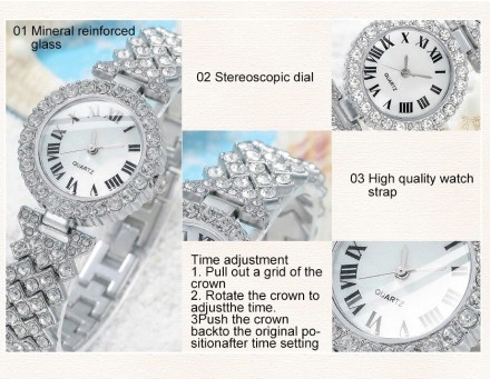 Подарунковий набір для жінок 6 в 1: розкішний годинник "Montre Femme", браслет, сережки, кільце, кулон із ланцюжком