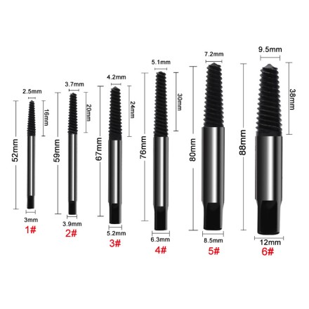 Екстрактор зламаних головок гвинтів, екстрактор зламаної різі, набір 5 шт. у пластиковому кейсі.