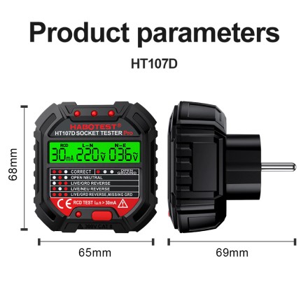 Тестер напруги Habotest HT107D Pro Socket Tester Voltage Line Tester RCD Voltage LCD Display ПЗВ