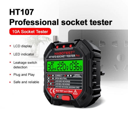 Тестер напруги Habotest HT107D Pro Socket Tester Voltage Line Tester RCD Voltage LCD Display ПЗВ
