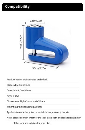 Замок  велосипедний, мотоциклетний, мопедний для дискового гальма