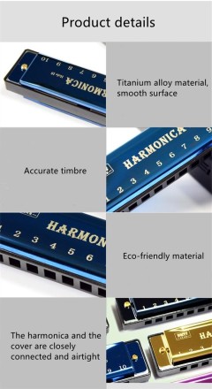 Губна гармошка, губна гармоніка "Fende" 10 нот, мідь, натуральна смола, неіржавка, кейс. Тремоло