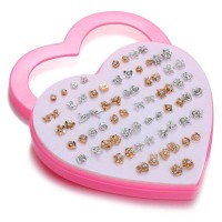 Ювелірний набір біжутерії "Модні сережки-цвяшки" золото/срібло 36 пар/МЕГАлот у подарунковій