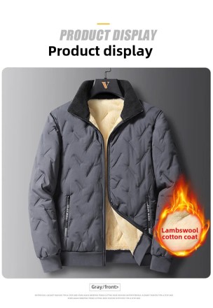 Чоловіче стьобане бавовняне пальто з флісовою підкладкою, на овечому хутрі. Вітрозахисна куртка парку "Consul"