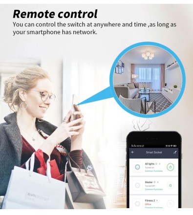 Розумна розетка 20A, Wi-Fi, Bluetooth з функцією контролю потужності, синхронізацією, голосовим керуванням