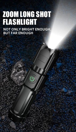 Тактичний LED FL ZOOM ліхтар із заряджанням від USB 18650, водонепроникний, 100 000 люменів, 3 режими