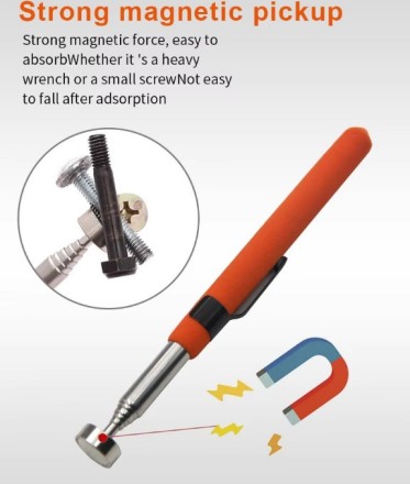 Магнітний висувний захват, присосок, телескопічний екстрактор ручка-стрижень "Orange Capture" 155-730 мм