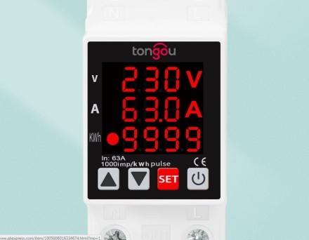 Автоматичне реле напруги TONGOU Electric, 2P, 63A, EAPDX-63VAE-RGB на DIN-рейку 400V. 3 в 1