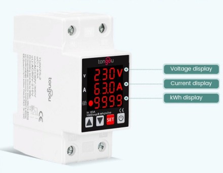 Автоматичне реле напруги TONGOU Electric, 2P, 63A, EAPDX-63VAE-RGB на DIN-рейку 400V. 3 в 1