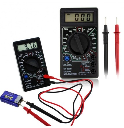 Мультиметр (тестер) DT-830B з щупами та батарейкою "Крона" 9 V