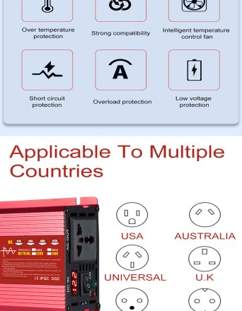 Інвертор хвильовий чистий синус DC12V в AC220V правильна синусоїдf 1800 W 850Wt LED