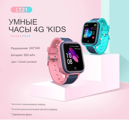 Дитячий смарт-годинник із відеозв'язком і GPS трекером і сім-картою (телефон), Вологозахистом  LT21 WiFi 2G 4G, рожеві