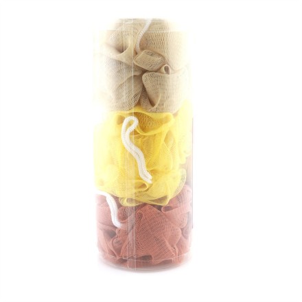 Великий набір мочалок (губок) для тіла у формі банта. Туба. 3 шт. 3 кольори