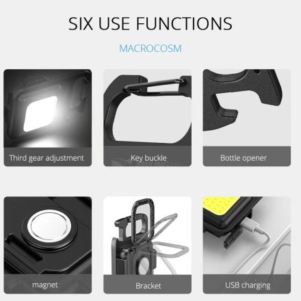 Портативний ліхтарик LED аварійний потужний COB брелок