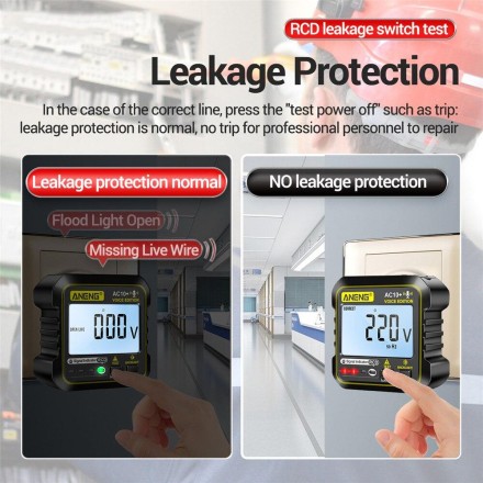 Тестер напруги AC10+ Socket Tester Voltage Line Tester LCD Display Voice ПЗО 30 мА