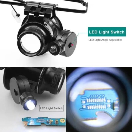 Триразова бінокулярна головна лупа, мікроскоп з LED-підсвіткою "Eagle Magnifier" 8-23Х