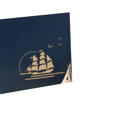 Листівка вітальня. 3D у стилі Оригамі Танабата, "Фрегат Korsar" тривимірний подарунок ручної роботи.