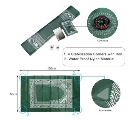 Молітвенний килимок, портативний плетений килимки,їнський принт, з компасом у сумці 60х100. Червоний